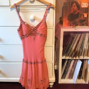 Vintage Y2K Sue Wong Dress Formal Fairycore Silk Beaded Prom Embellished Coral 8